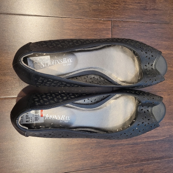 Black Peep Toe 1 Inch Wedge - Picture 2 of 4